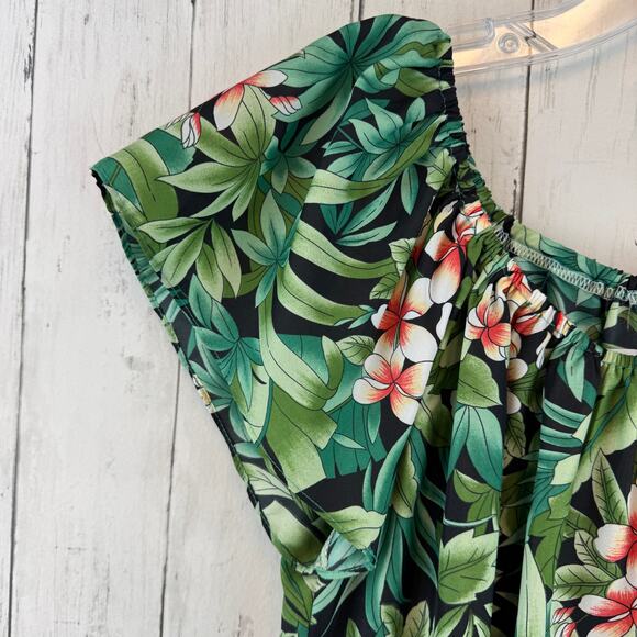 VTG Hilo Hattie Green Tropical Orchid Midi Muumuu Dress Hawaii USA Size Large - Picture 3 of 11